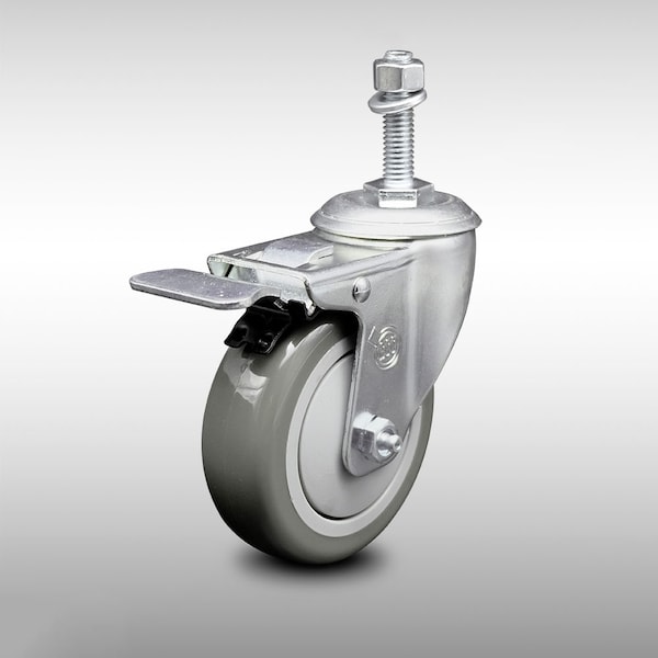 4 Inch SS Gray Polyurethane 10mm Threaded Stem Caster with Total Lock Brake